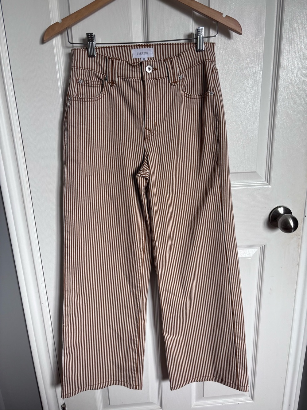 Evereve Vertical Railroad Stripe Mid Rise Wide Leg Jeans 26